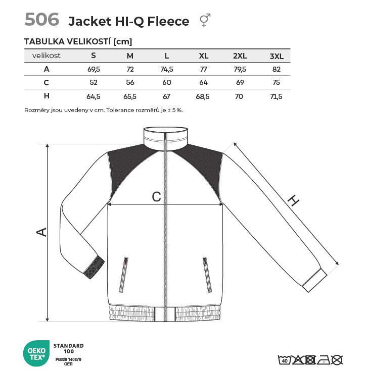 506 Jacket Hi-Q fleece unisex Tabulka velikostí